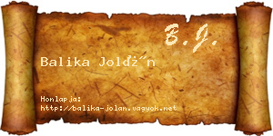 Balika Jolán névjegykártya